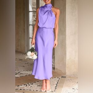 PRETTYGARDEN 2024 Satin Dress Elegant Sleeveles Mock Neck Cocktail Party Dresses